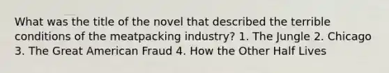 What was the title of the novel that described the terrible conditions of the meatpacking industry? 1. The Jungle 2. Chicago 3. The Great American Fraud 4. How the Other Half Lives