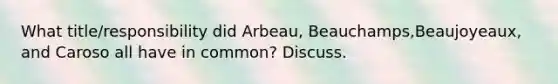 What title/responsibility did Arbeau, Beauchamps,Beaujoyeaux, and Caroso all have in common? Discuss.