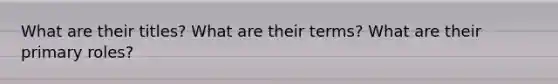 What are their titles? What are their terms? What are their primary roles?