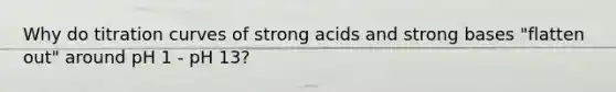 Why do titration curves of strong acids and strong bases "flatten out" around pH 1 - pH 13?