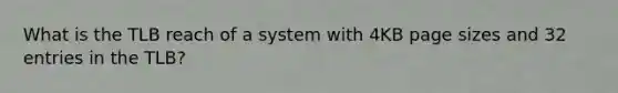 What is the TLB reach of a system with 4KB page sizes and 32 entries in the TLB?