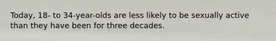 Today, 18- to 34-year-olds are less likely to be sexually active than they have been for three decades.