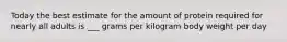 Today the best estimate for the amount of protein required for nearly all adults is ___ grams per kilogram body weight per day
