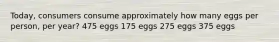 Today, consumers consume approximately how many eggs per person, per year? 475 eggs 175 eggs 275 eggs 375 eggs