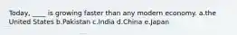 Today, ____ is growing faster than any modern economy. a.the United States b.Pakistan c.India d.China e.Japan