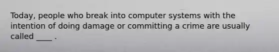 Today, people who break into computer systems with the intention of doing damage or committing a crime are usually called ____ .