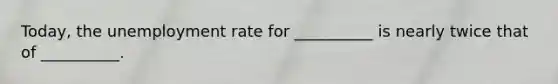 Today, the unemployment rate for __________ is nearly twice that of __________.