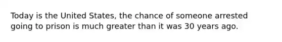 Today is the United States, the chance of someone arrested going to prison is much greater than it was 30 years ago.
