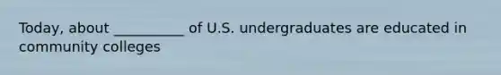 Today, about __________ of U.S. undergraduates are educated in community colleges