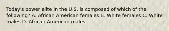 Today's power elite in the U.S. is composed of which of the following? A. African American females B. White females C. White males D. African American males