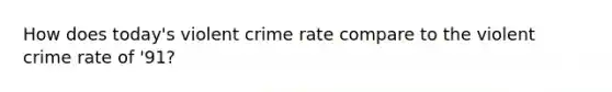 How does today's violent crime rate compare to the violent crime rate of '91?