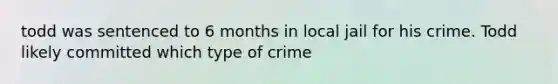 todd was sentenced to 6 months in local jail for his crime. Todd likely committed which type of crime