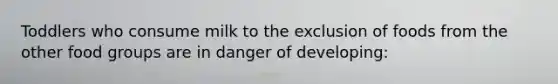 Toddlers who consume milk to the exclusion of foods from the other food groups are in danger of developing:
