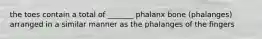 the toes contain a total of _______ phalanx bone (phalanges) arranged in a similar manner as the phalanges of the fingers