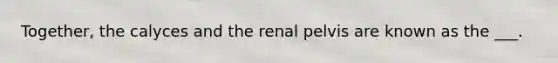 Together, the calyces and the renal pelvis are known as the ___.