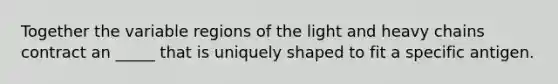 Together the variable regions of the light and heavy chains contract an _____ that is uniquely shaped to fit a specific antigen.