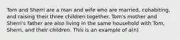 Tom and Sherri are a man and wife who are married, cohabiting, and raising their three children together. Tom's mother and Sherri's father are also living in the same household with Tom, Sherri, and their children. This is an example of a(n)