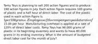 Tomy Toys is planning to sell 200 action figures and to produce 190 action figures in July. Each action figure requires 100 grams of plastic and a half hour of direct labor. The cost of the plastic used in each action figure is 5 per 100 grams. Employees of the company are paid at a rate of15.00 per hour. Manufacturing overhead is applied at a rate of 120% of direct labor costs. Tomy Toys has 90,000 grams of plastic in its beginning inventory and wants to have 80,000 grams in its ending inventory. What is the amount of budgeted direct labor cost for the month of July?