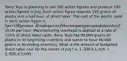 Tomy Toys is planning to sell 200 action figures and produce 190 action figures in July. Each action figure requires 100 grams of plastic and a half-hour of direct labor. The cost of the plastic used in each action figure is 5 per 100 grams. Employees of the company are paid at a rate of15.00 per hour. Manufacturing overhead is applied at a rate of 120% of direct labor costs. Tomy Toys has 90,000 grams of plastic in its beginning inventory and wants to have 80,000 grams in its ending inventory. What is the amount of budgeted direct labor cost for the month of July? a. 1,500. b.1,425. c. 2,850. d.3,000.