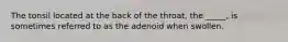 The tonsil located at the back of the throat, the _____, is sometimes referred to as the adenoid when swollen.