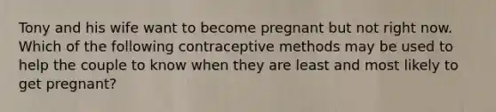 Tony and his wife want to become pregnant but not right now. Which of the following contraceptive methods may be used to help the couple to know when they are least and most likely to get pregnant?