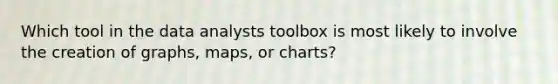 Which tool in the data analysts toolbox is most likely to involve the creation of graphs, maps, or charts?