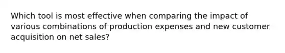 Which tool is most effective when comparing the impact of various combinations of production expenses and new customer acquisition on <a href='https://www.questionai.com/knowledge/ksNDOTmr42-net-sales' class='anchor-knowledge'>net sales</a>?