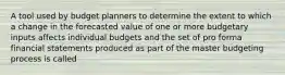 A tool used by budget planners to determine the extent to which a change in the forecasted value of one or more budgetary inputs affects individual budgets and the set of pro forma financial statements produced as part of the master budgeting process is called