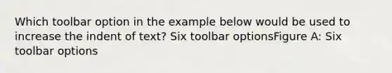 Which toolbar option in the example below would be used to increase the indent of text? Six toolbar optionsFigure A: Six toolbar options