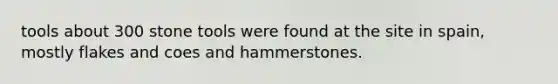 tools about 300 stone tools were found at the site in spain, mostly flakes and coes and hammerstones.