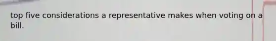 top five considerations a representative makes when voting on a bill.