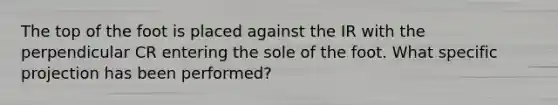 The top of the foot is placed against the IR with the perpendicular CR entering the sole of the foot. What specific projection has been performed?