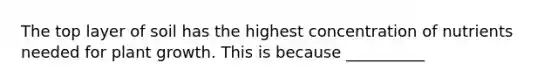 The top layer of soil has the highest concentration of nutrients needed for plant growth. This is because __________