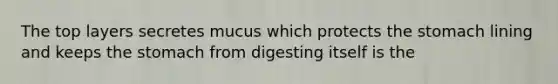 The top layers secretes mucus which protects the stomach lining and keeps the stomach from digesting itself is the