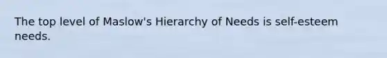 The top level of Maslow's Hierarchy of Needs is self-esteem needs.