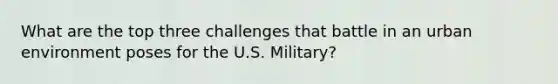 What are the top three challenges that battle in an urban environment poses for the U.S. Military?