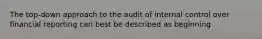 The top-down approach to the audit of internal control over financial reporting can best be described as beginning