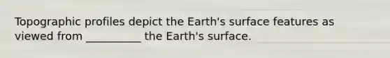 Topographic profiles depict the Earth's surface features as viewed from __________ the Earth's surface.