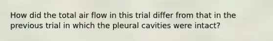 How did the total air flow in this trial differ from that in the previous trial in which the pleural cavities were intact?