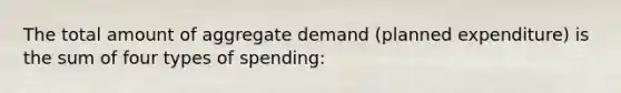 The total amount of aggregate demand (planned expenditure) is the sum of four types of spending: