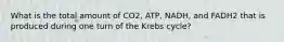 What is the total amount of CO2, ATP, NADH, and FADH2 that is produced during one turn of the Krebs cycle?