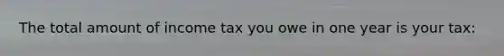 The total amount of income tax you owe in one year is your tax: