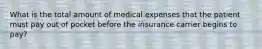 What is the total amount of medical expenses that the patient must pay out of pocket before the insurance carrier begins to pay?