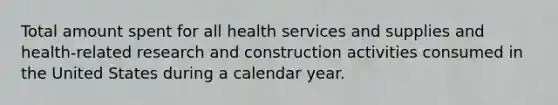 Total amount spent for all health services and supplies and health-related research and construction activities consumed in the United States during a calendar year.