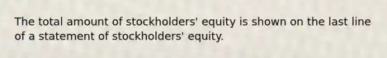 The total amount of stockholders' equity is shown on the last line of a statement of stockholders' equity.