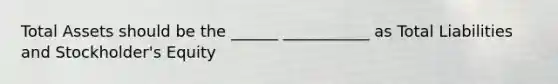 Total Assets should be the ______ ___________ as Total Liabilities and Stockholder's Equity