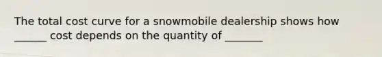 The total cost curve for a snowmobile dealership shows how ______ cost depends on the quantity of _______