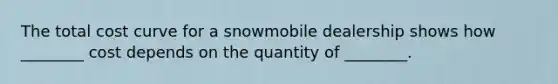 The total cost curve for a snowmobile dealership shows how ________ cost depends on the quantity of ________.