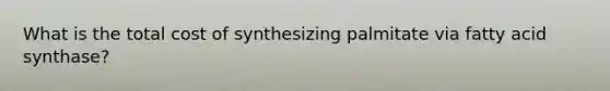 What is the total cost of synthesizing palmitate via fatty acid synthase?