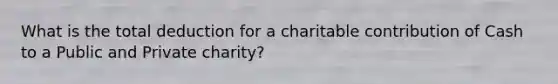 What is the total deduction for a charitable contribution of Cash to a Public and Private charity?